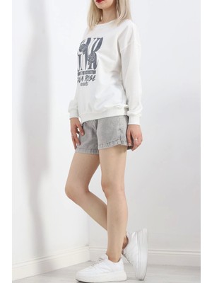 Winta- Baskılı Iki Iplik Oversize Sweat Ekru - 21648.200.