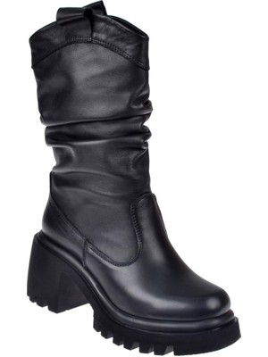 Pullman Hakiki Deri Kalın Taban Kadın Bot PLM-27714   SİYAH