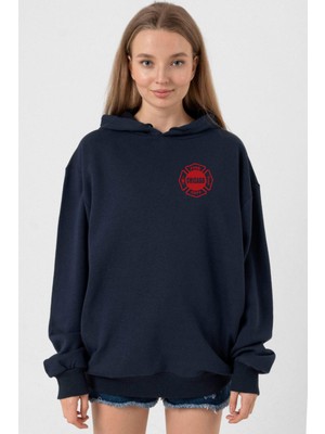 Tshirthane Chicago Fire Logo Lacivert Kadın 3ip Kapşonlu