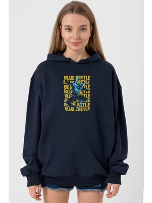 Tshirthane Blue Beetle Lettern Lacivert Kadın 3ip Kapşonlu