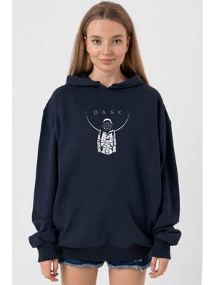 Tshirthane Dark Mono Lacivert Kadın 3ip Kapşonlu