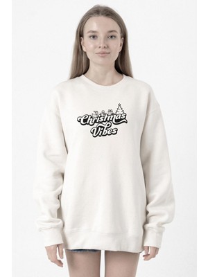 Tshirthane Christmas Vibes Beyaz Kadın 2ip Sweatshirt