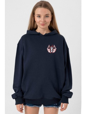 Tshirthane Beyblade Pegasus Minimalist Lacivert Kadın 3ip Kapşonlu