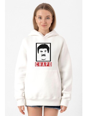 Tshirthane El Chapo Gangster Swagger Beyaz Kadın 3ip Kapşonlu Sweatshirt