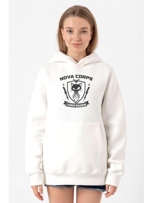 Tshirthane Nova Corps Flerken Squadron Beyaz Kadın 3ip Kapşonlu Sweatshirt