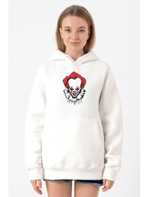 Tshirthane Pennywise Face Beyaz Kadın 3ip Kapşonlu Sweatshirt