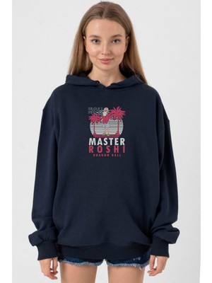 Tshirthane Dragon Ball Z Anime Master Roshi Ho!! Lacivert Kadın 3ip Kapşonlu