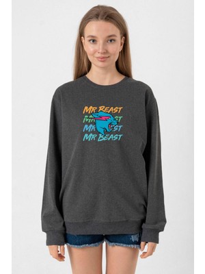 Tshirthane Mr Beast Lettern Füme Kadın 2ip Sweatshirt