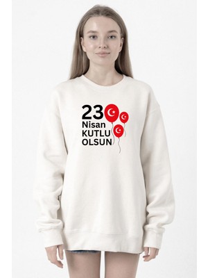 Tshirthane 23 Nisan Balon Beyaz Kadın 2ip Sweatshirt