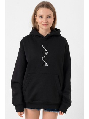 Tshirthane Siyah Beyaz Dna Siyah Kadın 3ip Kapşonlu