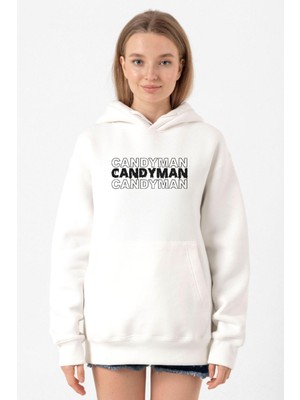 Tshirthane Candy Man Halloween Beyaz Kadın 3ip Kapşonlu Sweatshirt