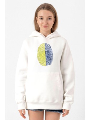 Tshirthane Sarı Lacivert Parmak İzi Beyaz Kadın 3ip Kapşonlu Sweatshirt