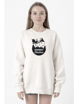 Tshirthane Merry Christmas Sleigh Beyaz Kadın 2ip Sweatshirt