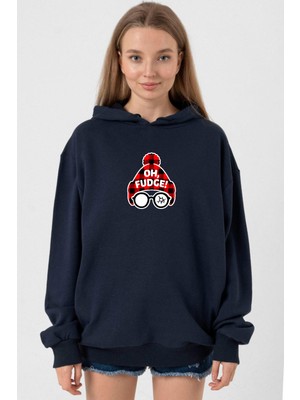 Tshirthane Oh Fudge Christmas Lacivert Kadın 3ip Kapşonlu