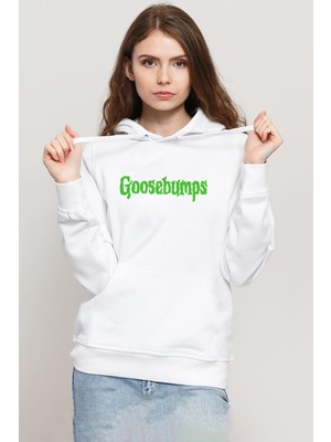 Tshirthane Goosebumps Lettern Beyaz Kadın 3ip Kapşonlu Sweatshirt