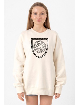 Tshirthane House Of The Dragon Targaryen Amblem Ekru Kadın 2ip Sweatshirt