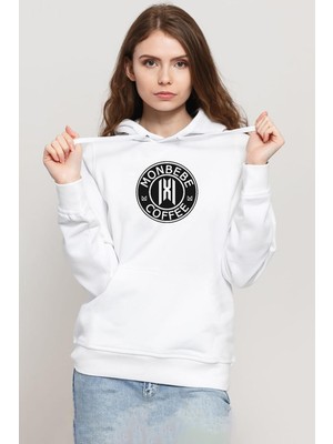 Tshirthane Monsta x Monbebe Coffee Beyaz Kadın 3ip Kapşonlu Sweatshirt