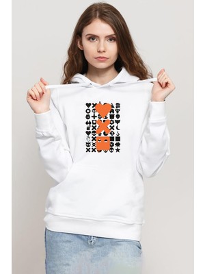 Tshirthane Love Death Robots Orange Beyaz Kadın 3ip Kapşonlu Sweatshirt