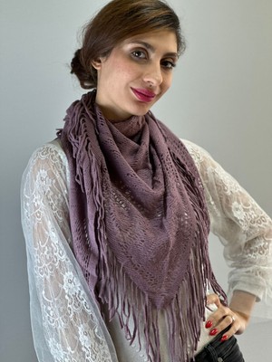 Gönülden Tasarım Triko Püsküllü Desenli Yumuşak Kadın Şal Fular 120X60 cm