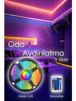 Tak Çalıştır Oda Aydınlatma Sistemi 5 Metre Rgb Şerit LED Kumandalı Aydınlatma