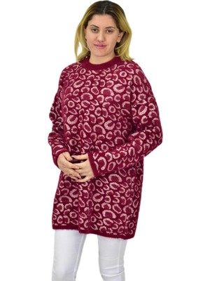 Nefise Kadın Leopar Desen Oversize Kazak 140116 BGL-ST04081