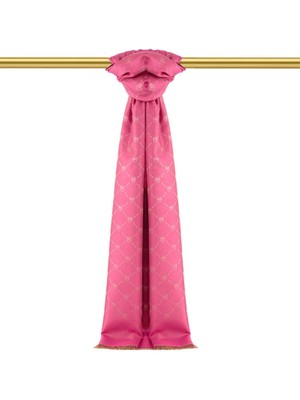 Fuşya Monogram Desen Jakarlı Ipek Şal