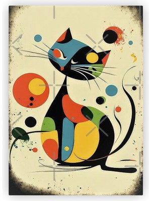 Zinbooz Çok Renkli Kedi Soyut Modern Sanat Ahşap Poster 20X29 cm