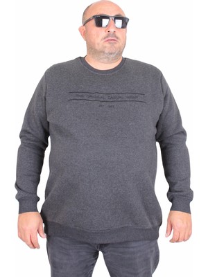 Moc Grande Erkek Büyük Beden Sıfır Yaka 3ip Sweat Original 24203 Antrasit Melanj