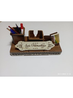 Ahşap Ahşapdekoratif Çekmeceli Ofis Masaüstü Isimlik ve Organizer Seti