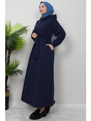Şardonlu Cepli Elbise Lacivert