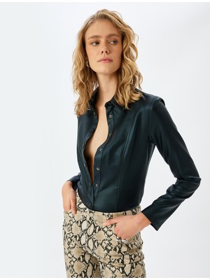 Koton Slim Fit Uzun Kollu Suni Deri Gömlek