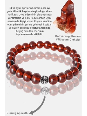 Tesbih Atölyesi Sertifikalı AAA+ Kahverengi Dumanlı Kuvars Taşı Bileklik - Gümüş Aparatlı