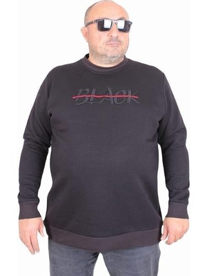 Starbattal Erkek Büyük Beden Sıfır Yaka 3ip Sweat Black 24202 Sıyah
