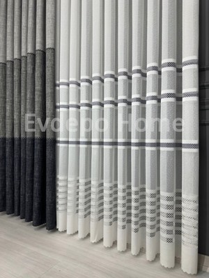 Taç Aplik Tül Perde, 1/3 Sık Pile Ekru - Aplik 300 x 200 cm