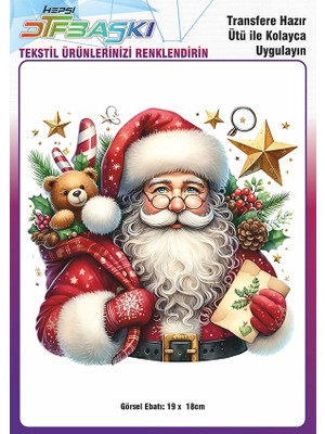 Yılbaşı Noel Baba Ütü ile Yapışan Tişört Tekstil Transfer Dtf Baskı
