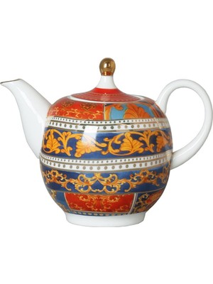Lucky Art Clarissa Bone China Porselen Mavi Beyaz Naturel Barok Desenli Çaydanlık 1300 ml Lyhd 619