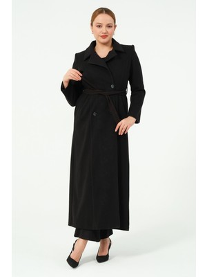 Glr & Gym Dalga Kadın Astarlı Tam Boy Düğmeli Genç Kaşe Kaban