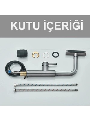 Rena Design Çok Modlu Antrasit Mutfak Evye Bataryası Spiralli Çek Bırak Başlık Yağmurlama