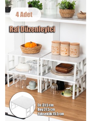 Tekno Trust Org-01 4lü Raf Düzenleyici Dolap Içi Düzenleyici Raf Tabak Bardak Rafı Raf Yükseltici