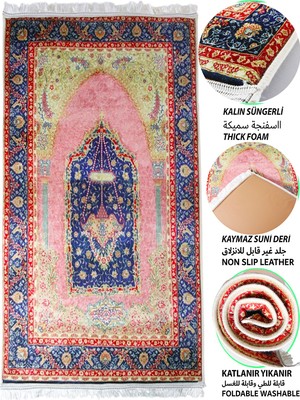 Sajda Mirage 30 mm Süngerli Ultra Kalın Pembe Seccade Tesbih Hediye Seti Yumuşak Diz Ağrıtmaz Kaymaz Namazlık