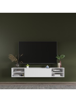 Lifedeco Tv Sehpa Ünitesi Beyaz Kapaklı Duvara Monte LD-1002-M4M2M4FB90