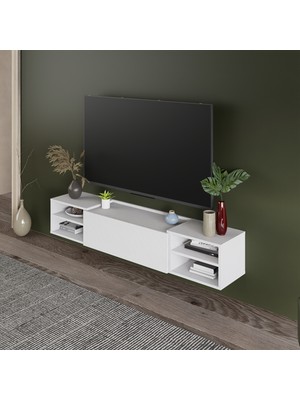 Lifedeco Tv Sehpa Ünitesi Beyaz Kapaklı Duvara Monte LD-1002-M4M2M4FB90