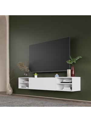 Lifedeco Tv Sehpa Ünitesi Beyaz Kapaklı Duvara Monte LD-1002-M4M2M4FB90