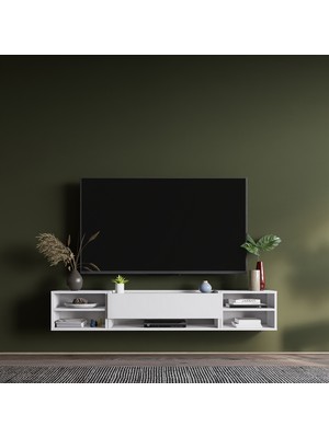 Lifedeco Tv Sehpa Ünitesi Beyaz Kapaklı Duvara Monte LD-1003-M4M3M4FB90