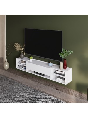 Lifedeco Tv Sehpa Ünitesi Beyaz Kapaklı Duvara Monte LD-1003-M4M3M4FB90