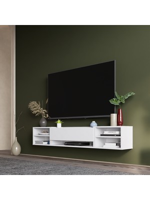 Lifedeco Tv Sehpa Ünitesi Beyaz Kapaklı Duvara Monte LD-1003-M4M3M4FB90