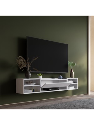 Lifedeco Tv Sehpa Ünitesi Beyaz Kapaklı Duvara Monte LD-1003-M4M3M4FB90