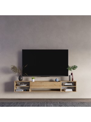 Lifedeco Tv Sehpa Ünitesi Safir Meşe Kapaklı Duvara Monte LD-1003-M4M3M4FS90