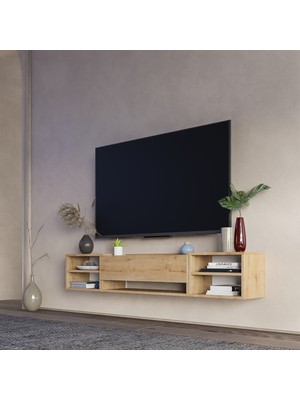 Lifedeco Tv Sehpa Ünitesi Safir Meşe Kapaklı Duvara Monte LD-1003-M4M3M4FS90