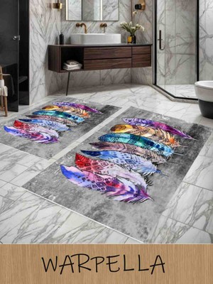 Warpella 2'li Banyo Paspasi ,dijital Baskılı 60*100,40*60 Kaymaz Taban